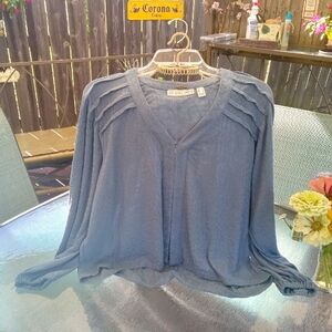 The Muses Closet Textured Sweater Knit Cardigan, Slate Blue, M